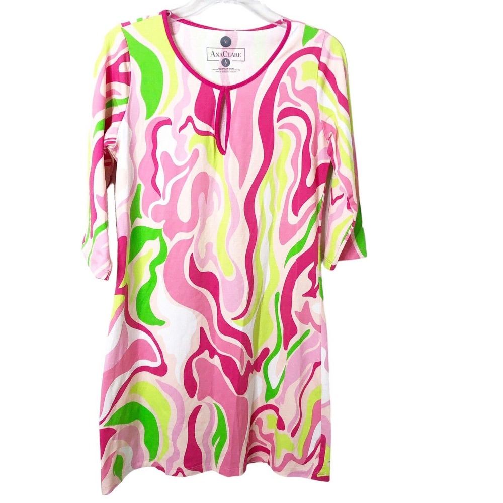 AnaClare NWT Bridget V-Neck 3/4 Sleeve Shift Dress Marbling Color Size Medium